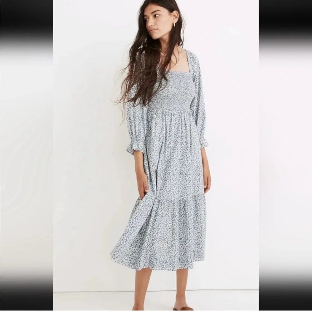 Lucie Elbow-Sleeve Smocked Midi Dress in Sunflower Field - Picture 1 of 3
